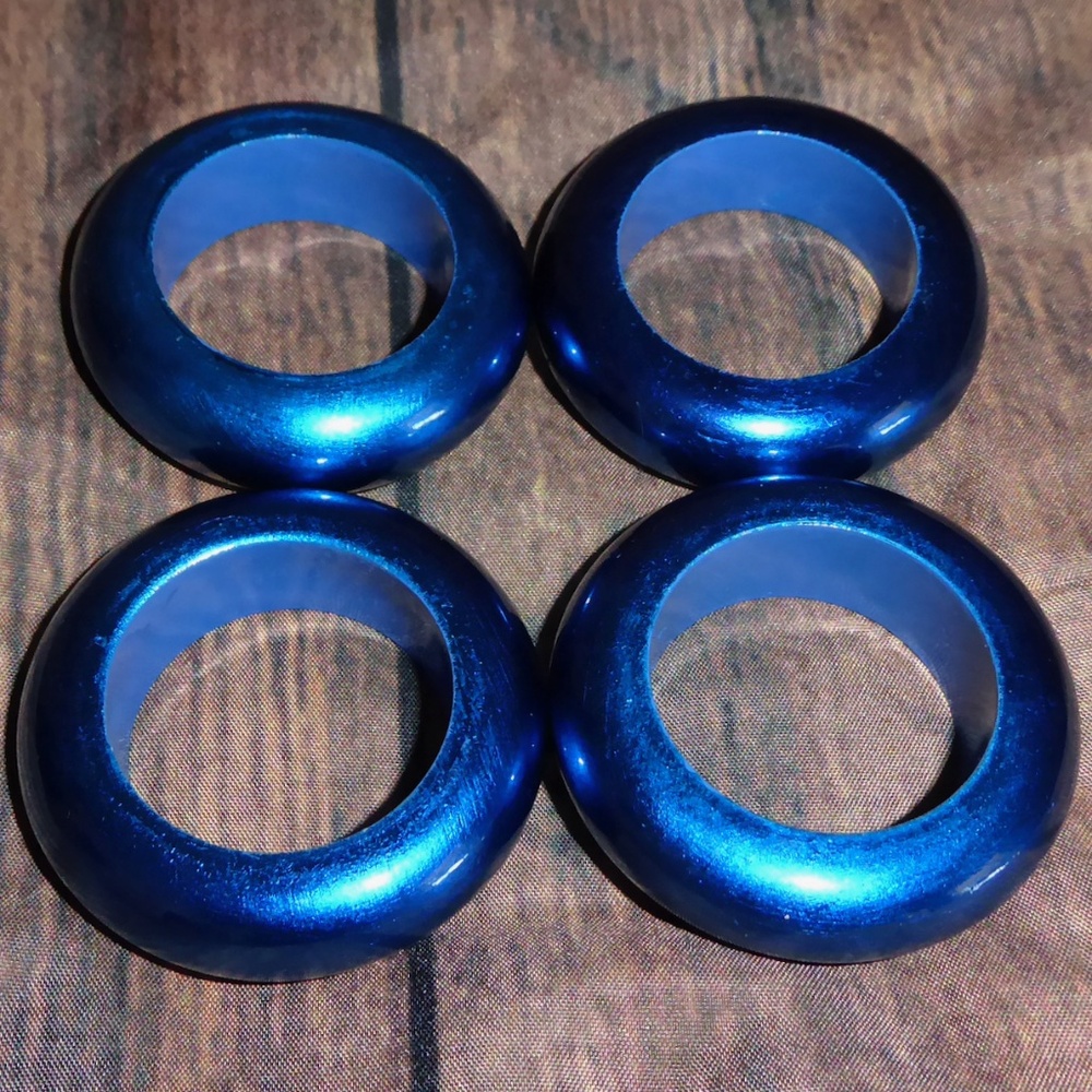 SET 4 ROYAL BLUE ROUND NAPKIN RING COATED WOOD 2.25" DIAMETER HANUKKAH CHRISTMAS